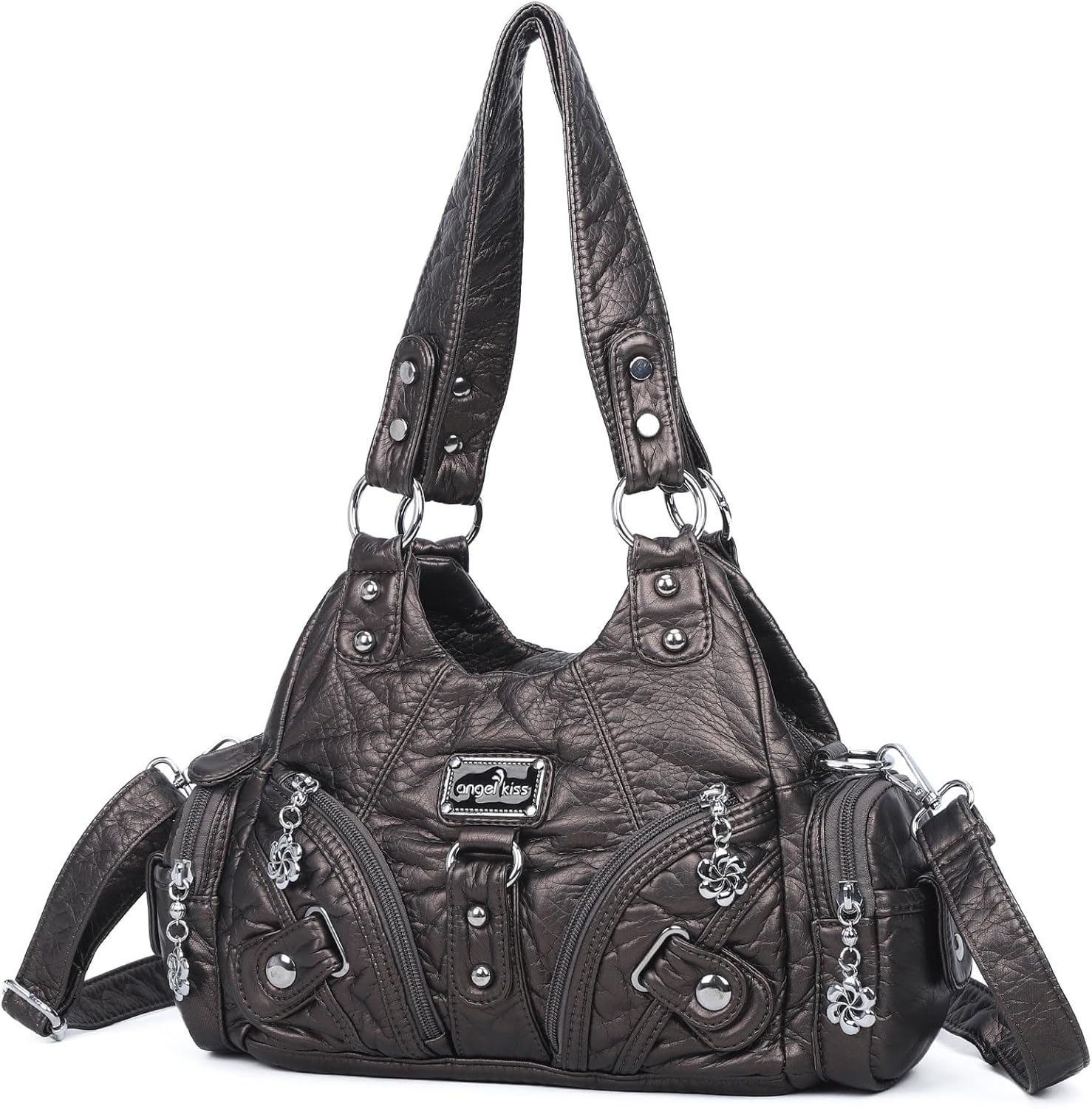 Angel Kiss Purses for Women Small Hobo Shoulder Bags Vagen Leather Multi-Pocket Tote Bag with Zipper - Image 8