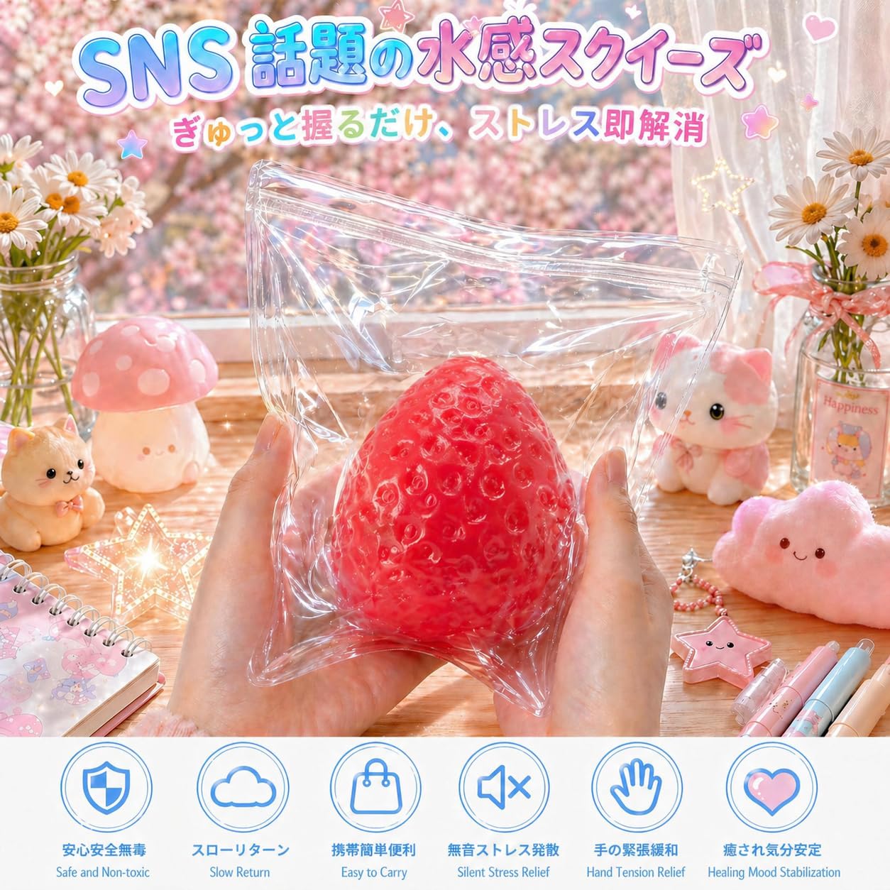Amazon | スクイーズおもちゃ いちごスフレケーキ 水感もちもち新感触