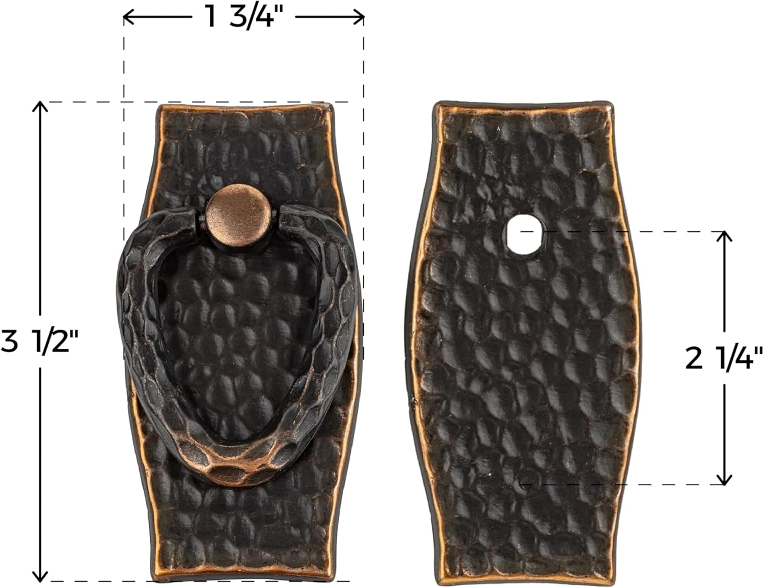 Mission Vertical Hammered Antique Copper Drawer Pull | Centers: 2 1/4" | Handle for Antique Cabinet Door, Dresser Drawer, Desk | Reproduction Furniture Hardware | UA-819-PVAC