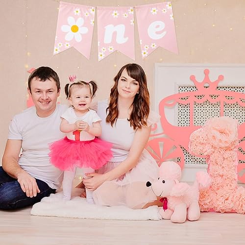 Miniatura 6 de ANGOLIO Cartel de arpillera con temática de margaritas para el primer cumpleaños, pancarta de margaritas florales rosas con cuerda para colgar para