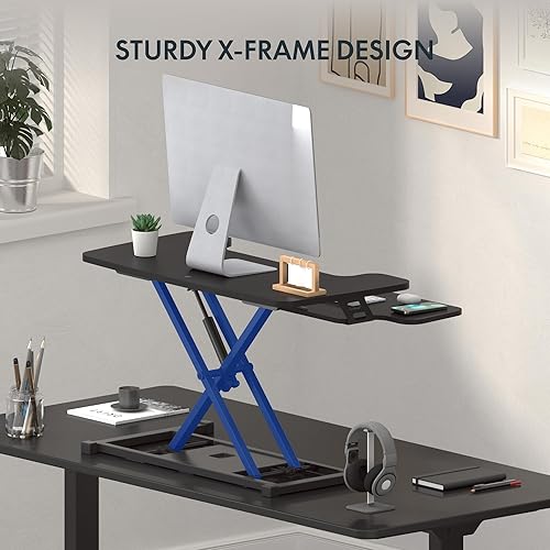 Miniatura 6 de FLEXISPOT Convertidor de escritorio de pie ajustable en altura de 32 pulgadas, escritorio de trabajo de mesa para sentarse y estar de pie, estación