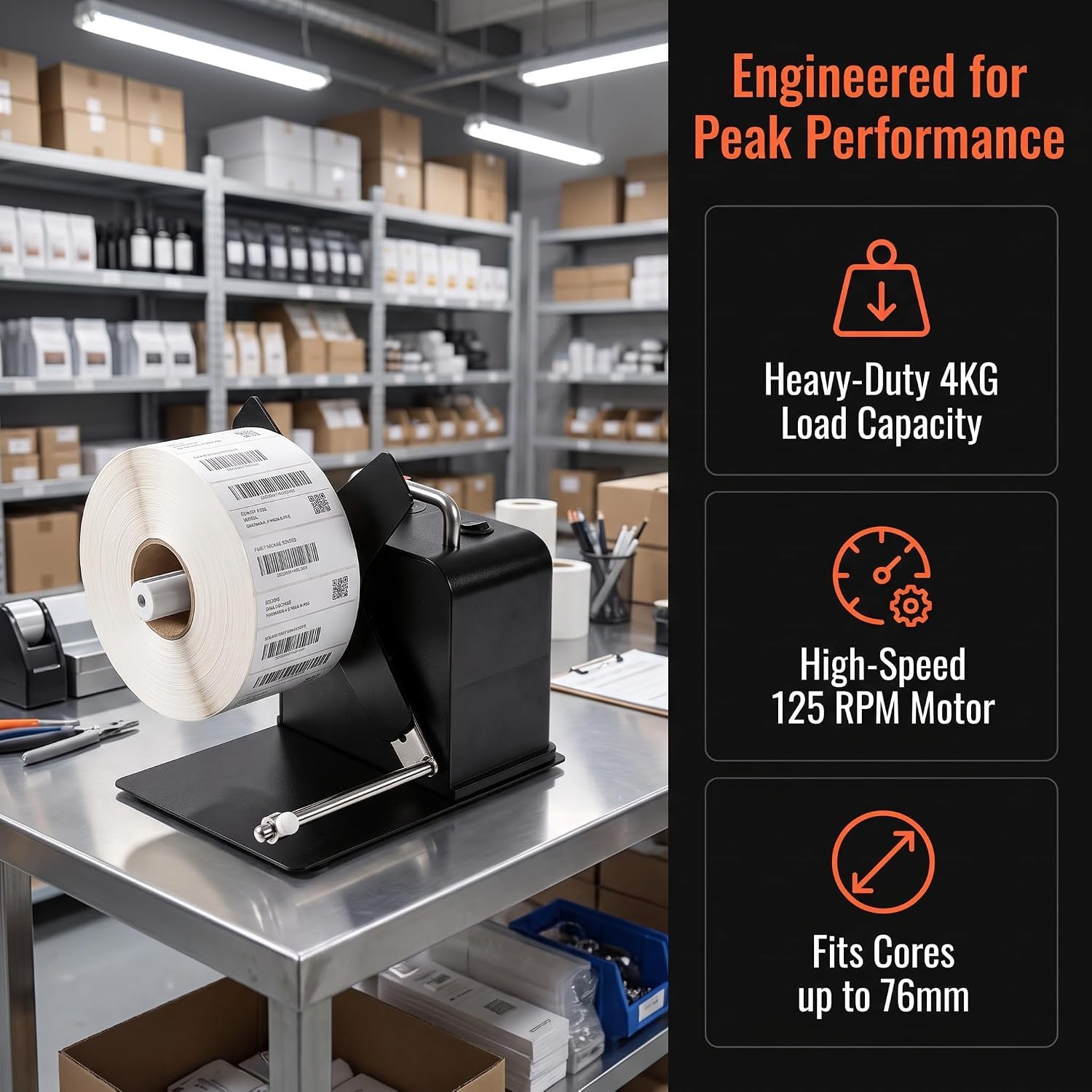Automatische Etikettenaufwickelmaschine, Geschwindigkeit Einstellbar Von 163 Bis 1500 Mm/s, Max. Rollendurchmesser 230 Mm, Für Etiketten Mit 25/40/76 Mm Kern, Doppelleitblech