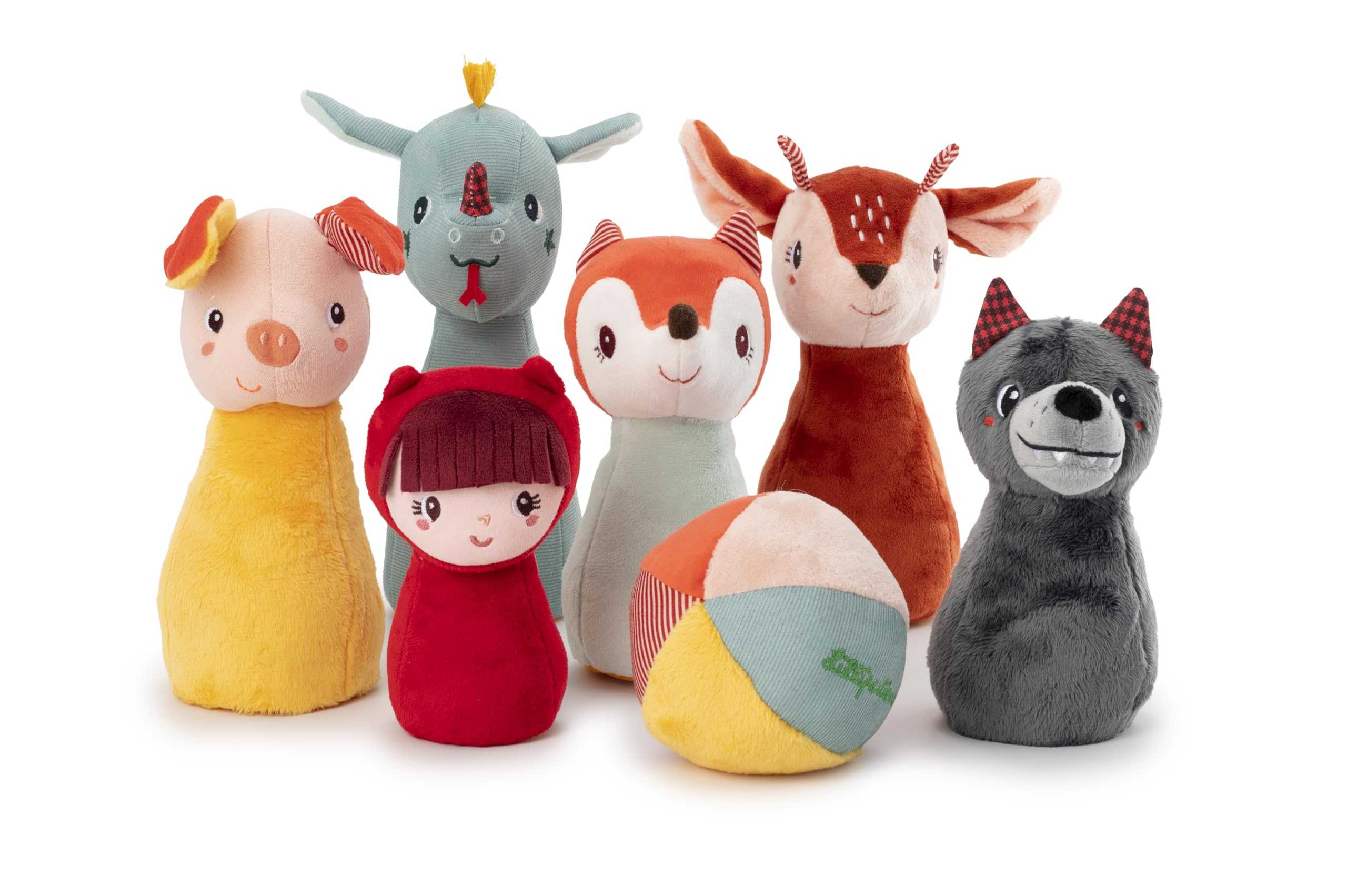 LILLIPUTIENS - Jeu de quilles bébé en Tissu - 6 quilles rigolotes et Balle sonore - Set Bowling Enfant - Idéal pour développer la motricité des Tout-Petits - Dès 18 Mois - 83465
