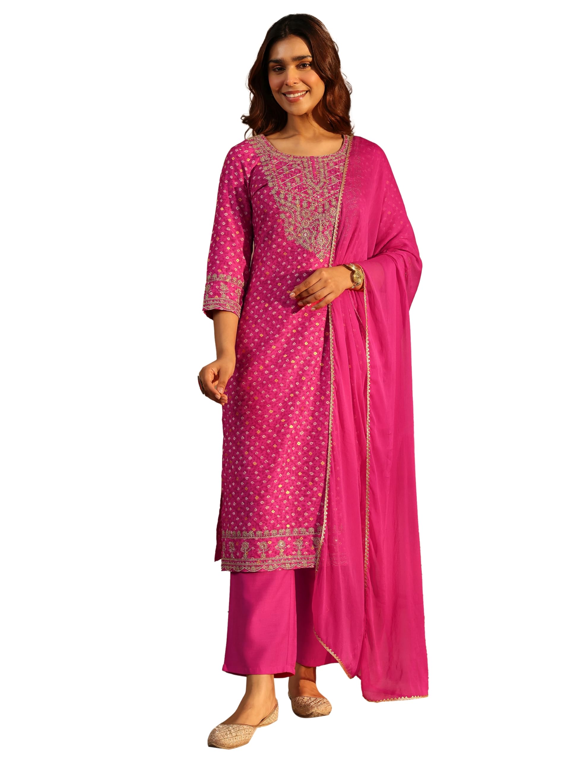 libas Embroidered Silk Blend Straight Kurta With Trouser and Dupatta-picture-36