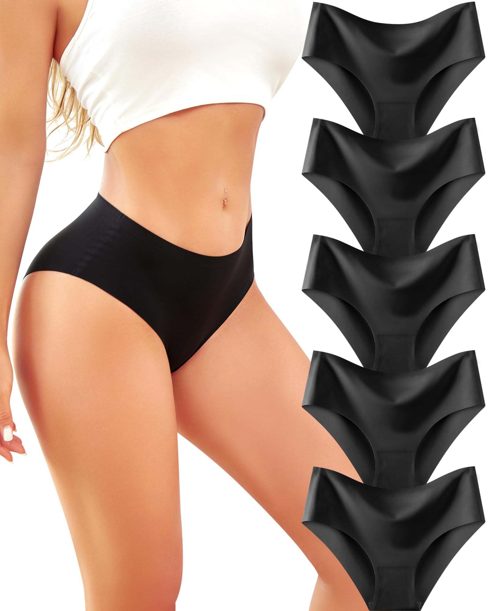 ALL OF SHE 5er Pack High Waisted Slips Damen Seamless Unterhosen Hohe Taille Nahtlose Unterwäsche Frauen Soft Panties Multipack XS-XL