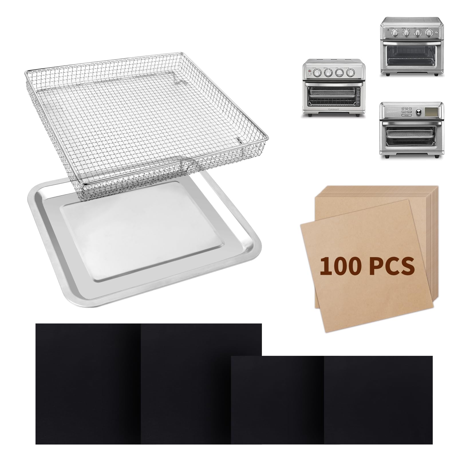 Air Fryer Basket for Oven Air Fryer Accessories for Cuisinart Air Fryer Toaster Oven, Baking Set with Air Fryer Basket Pan Parchment Paper Disposable