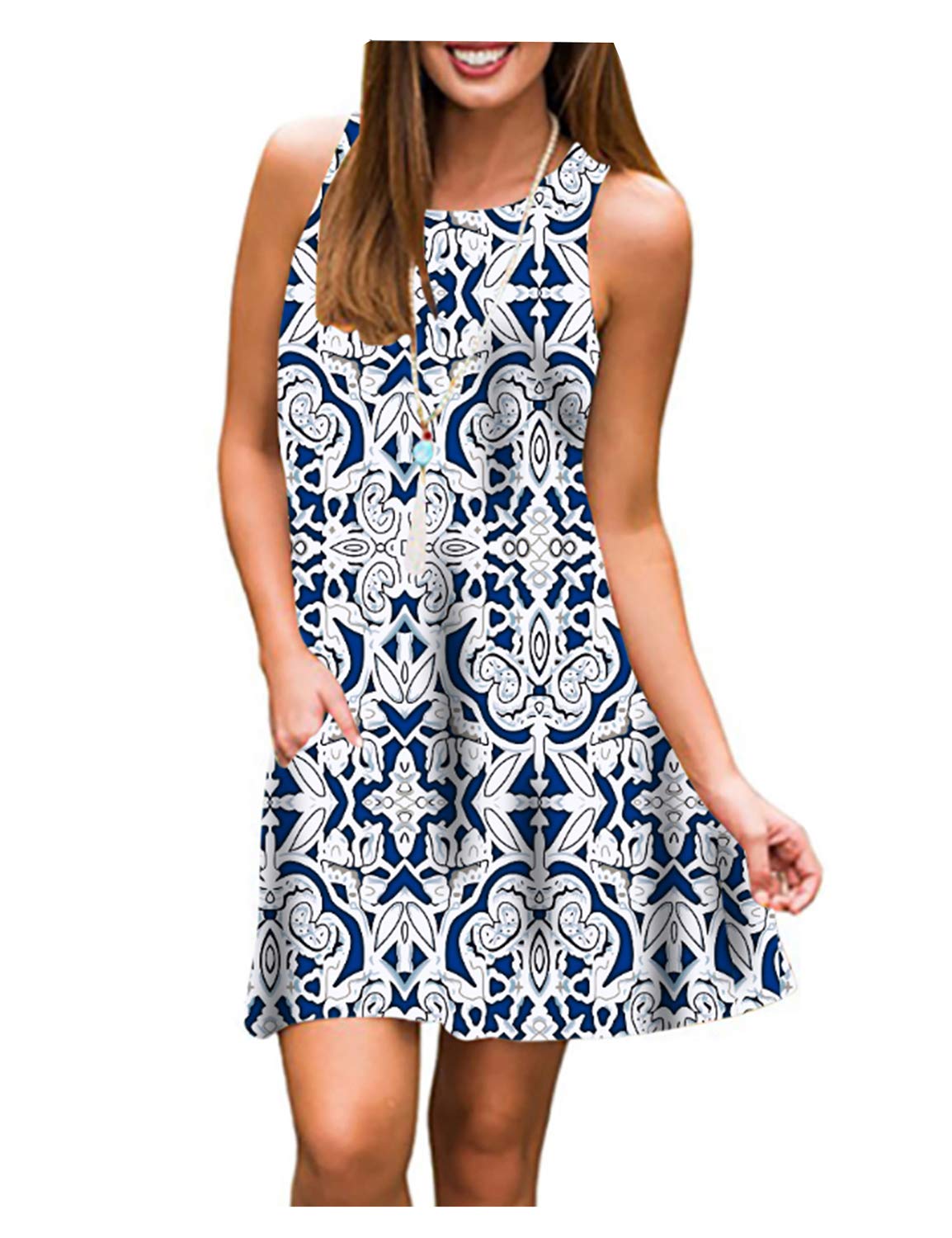 Tanst Sky 3X Dresses for Women, Loose Dress Plus Size Shift with Pockets Flowing Knee High Maternity Tunics Flared Paisley Print Hawaiian Clothes Loose Clothing Chic Prom Attire Navy Blue XXXL