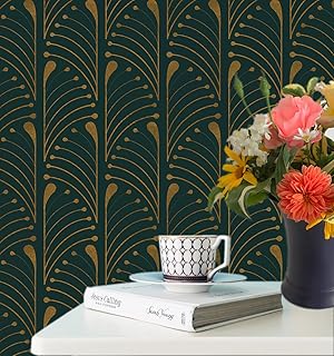 Gold and Green Peel and Stick Textured Wallpaper - Geometric Pattern, Re...