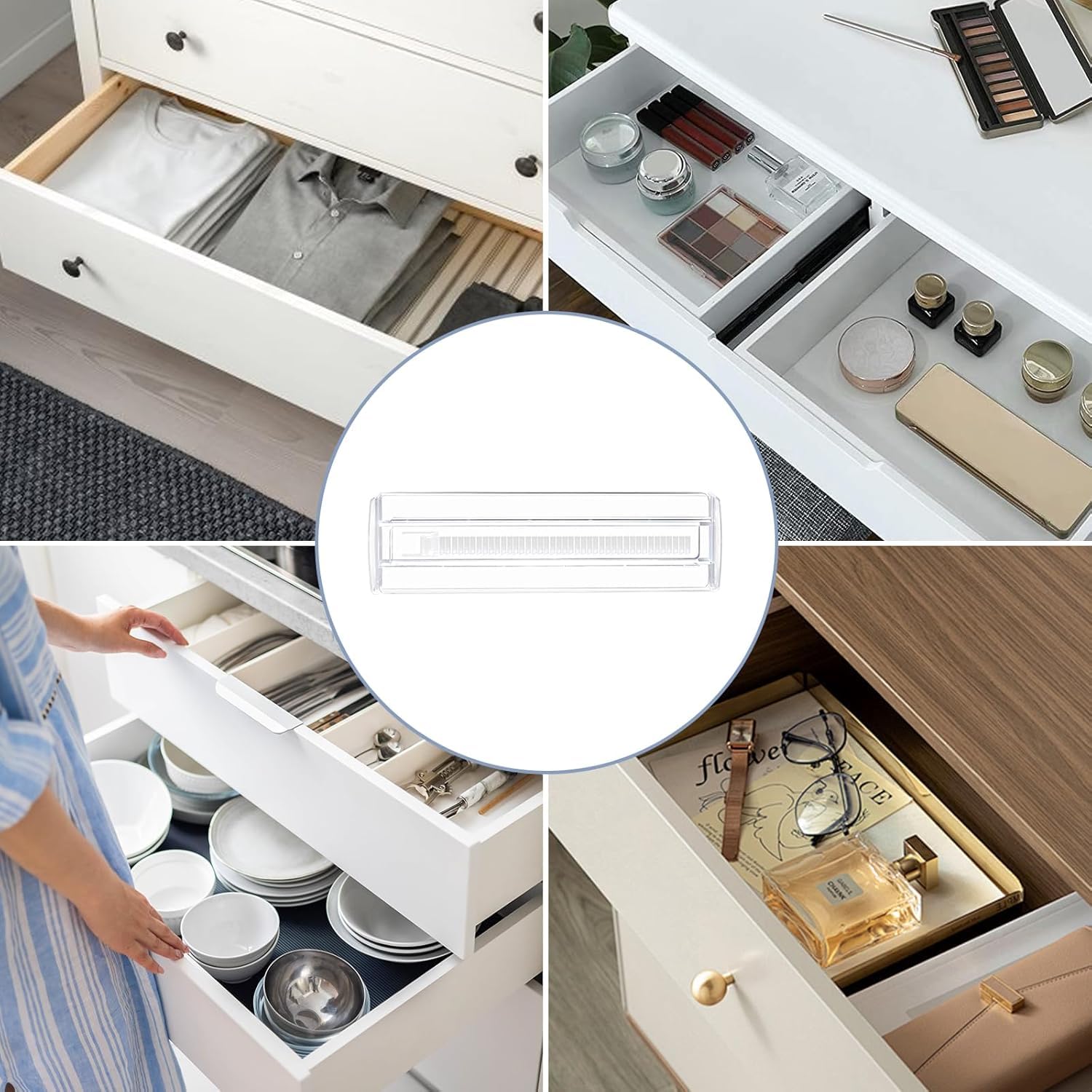 Separadores de Cajones Ajustables Plástico Transparentes Expandibles 27,5-52cm Organizador Armario Cocina
