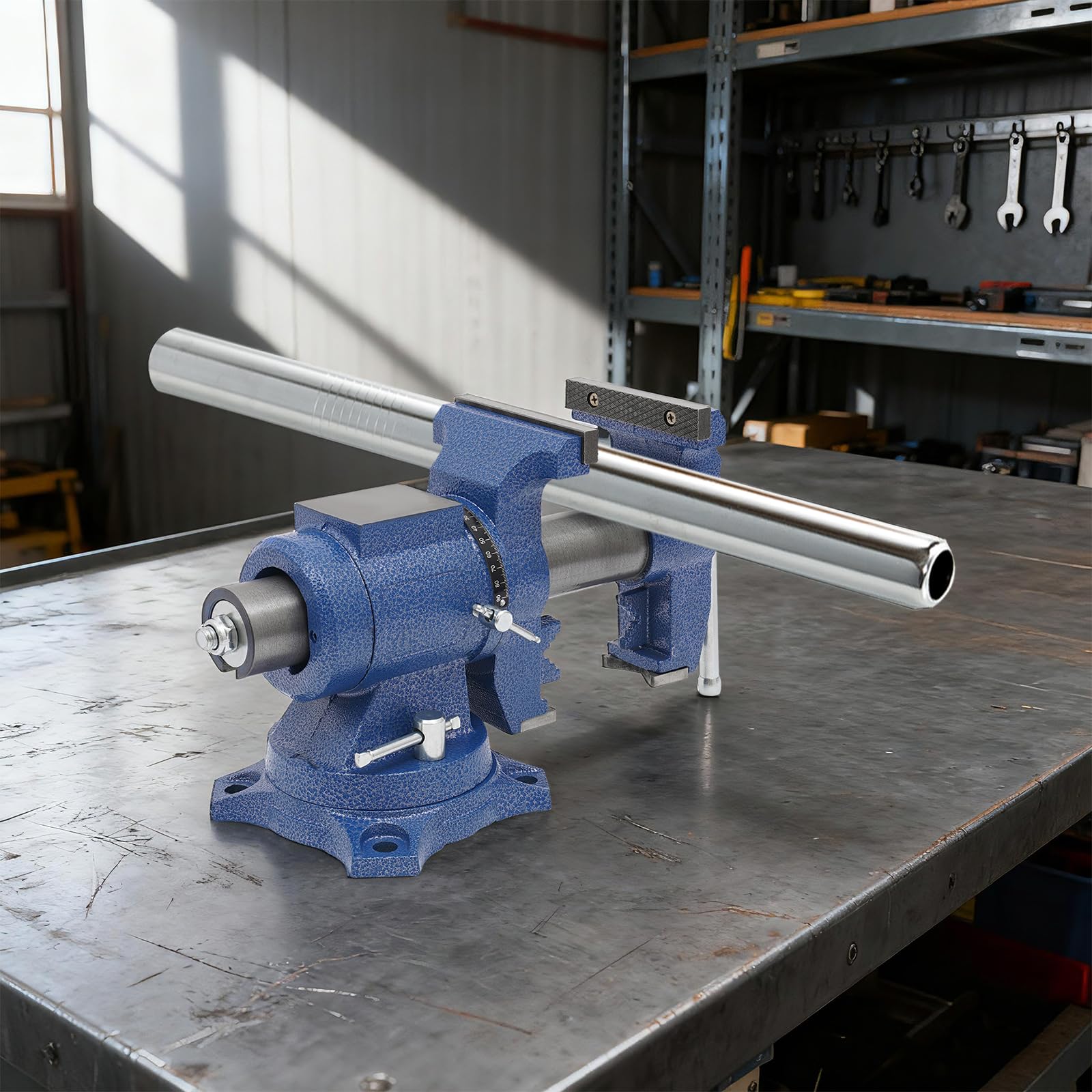 Étau avec enclume rotatif à 360° - 125 mm - Étau de table en fonte sphérique - Étau de table - Pour établi d'atelier - Bleu