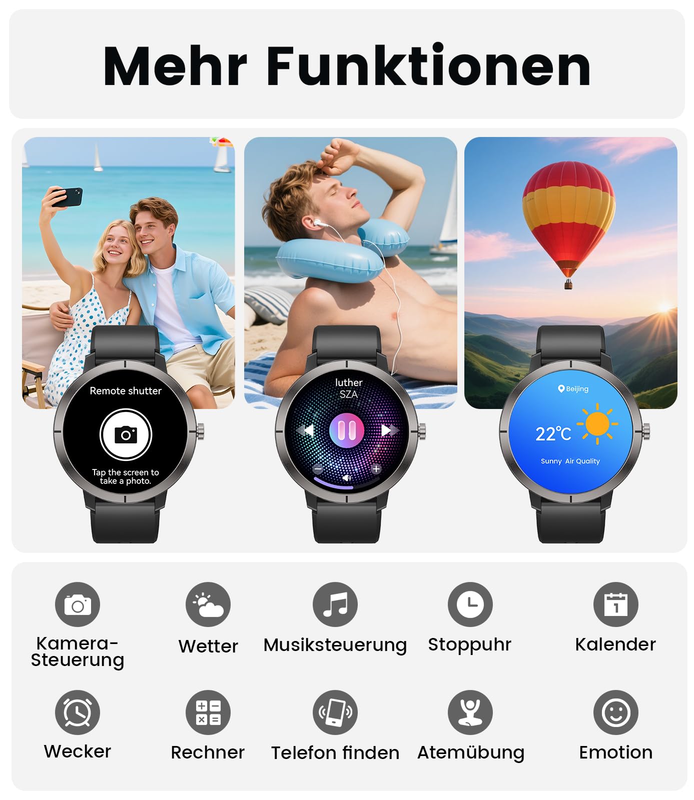 Smartwatch Herren Damen GPS,10 Tage Akku,1.35″ AMOLED,Aluminiumgehäuse,5ATM,Bluetooth Anruf/KI-Sprachassistent,170+ Sportmodi,Fitness Tracker mit Herzfrequenz,SpO2,Stress,Schlaf-Tracker,Schwarz
