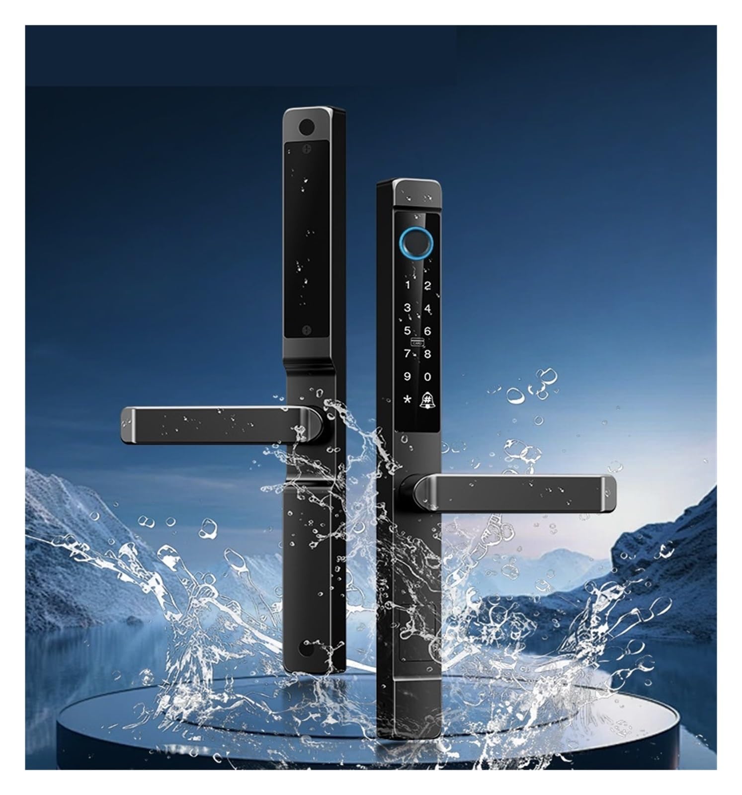 Serrure connectée Serrure de porte intelligente étanche, serrure de porte électronique coulissante à empreintes digitales avec poignée for intérieur et extérieur