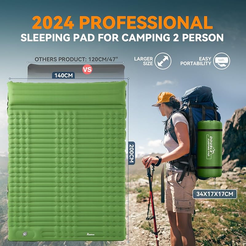 Relefree 140x200 cm kétszemélyes felfújható matrac lábpumpával, vízálló kemping matrac