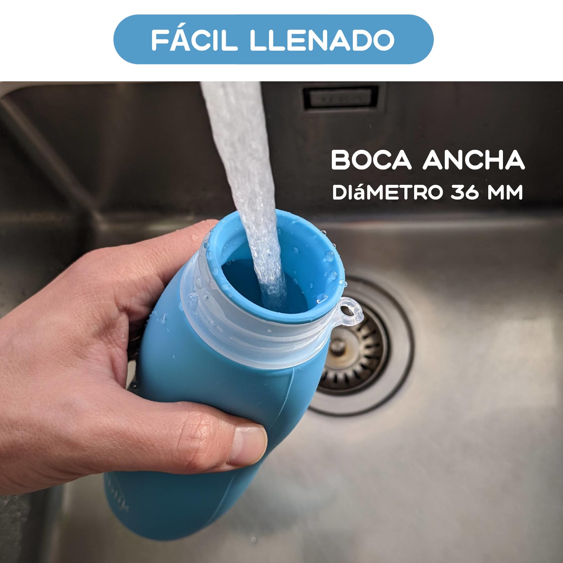 Botella Pipi Perros Silicona 450 ml, Color Azul. Botella Pipi Perros Calle, Plegable y Portátil Antigoteo, Resistente, Chorro a Presión. con Mosquetón y Goma Elástica. (Azul 450 ml)
