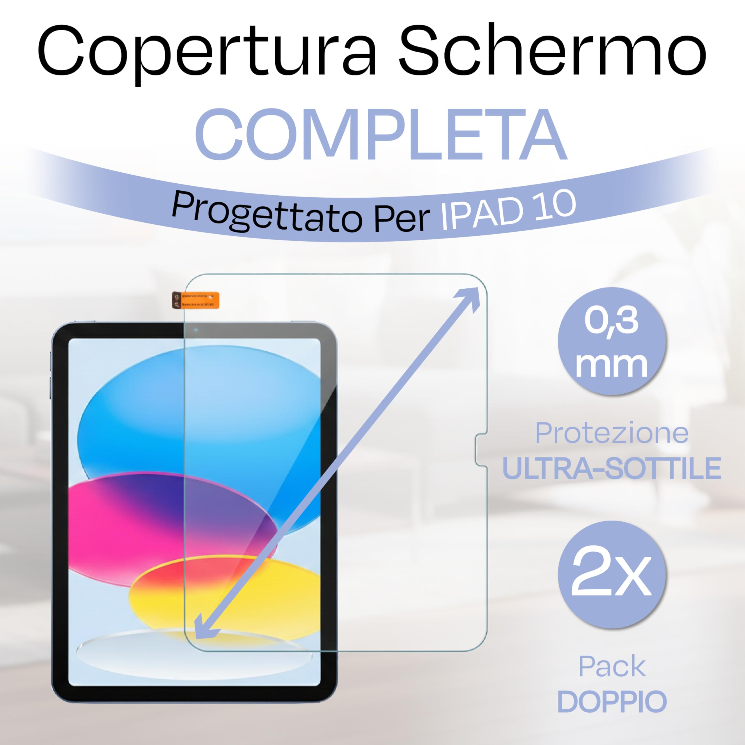 Pellicola Protettiva Vetro Temperato per iPad 10ª Generazione 10.9", Antiurto Antigraffio