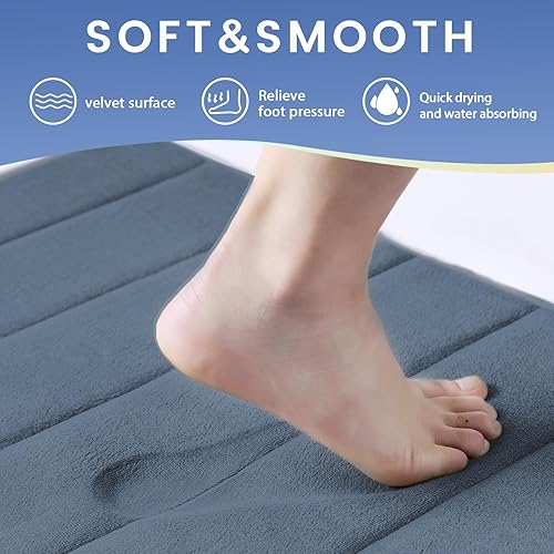 Miniatura 4 de Juego de 3 tapetes de baño de espuma viscoelástica antideslizantes, juego de alfombras de baño suaves extra absorbentes, alfombras de área lavables