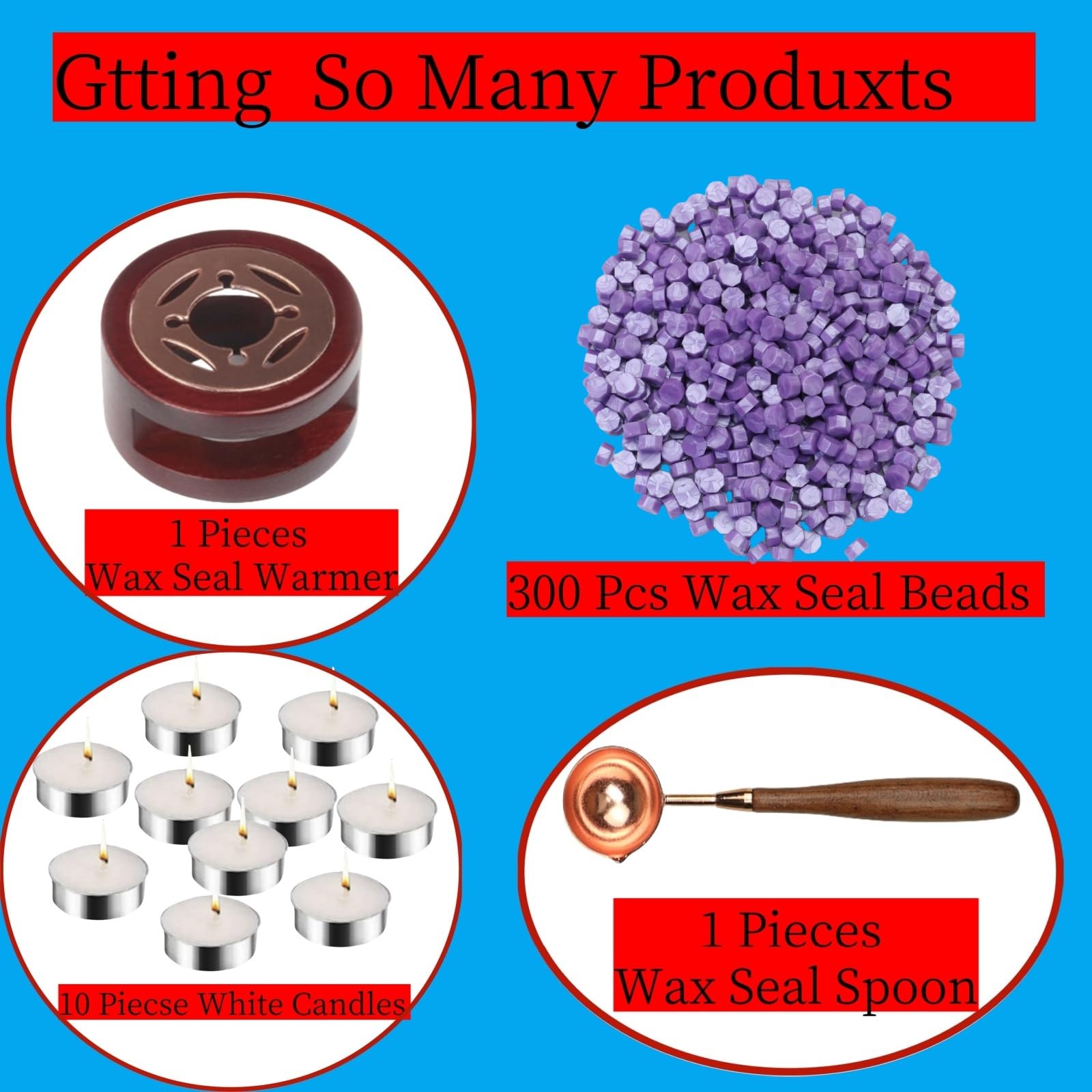 Sealing Wax Beads Kit, Atopbb 300pcs Mixed Red Color Wax Seal Beads, 1pcs Wooden WaxSeal Warmer - Image 2