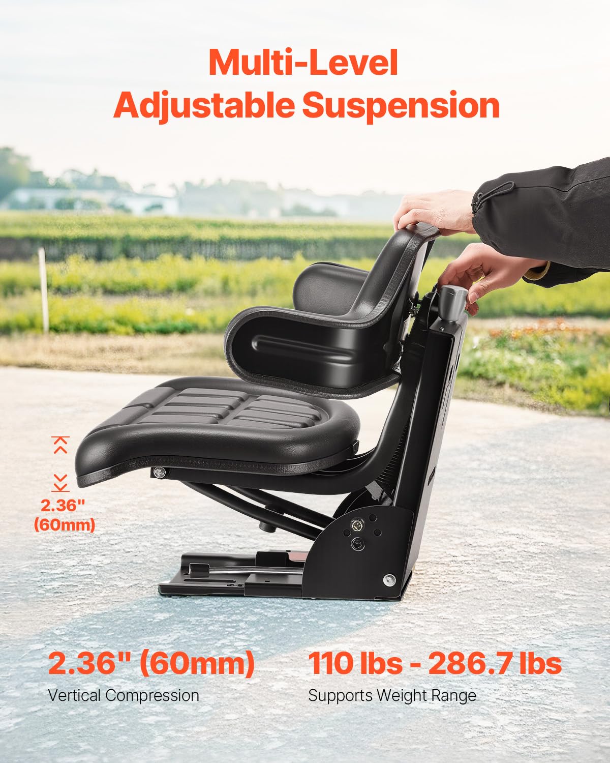 VEVOR Sedile Universale per Carrello Elevatore con Microinterruttore, Sedile con Sospensione Impermeabile per Trattore, Schienale Regolabile, Poggiatesta e Cintura di Sicurezza, per Minipale, Tosaerba