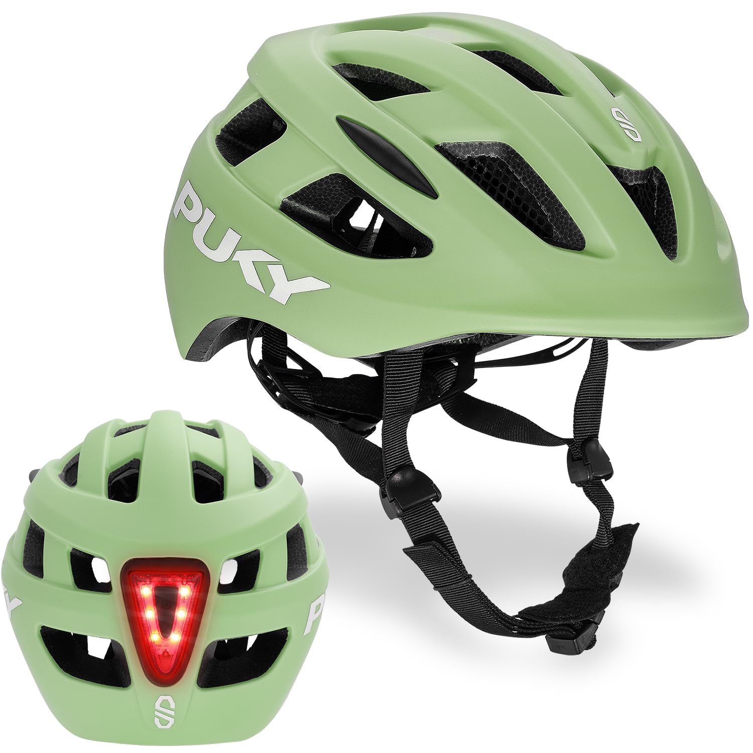 PUKY Helmet M Grün | Optimal für Kopfumfang 54-58 cm | Leicht & Belüftet | Robuster Polycarbonat & EPS-Schaum Schutz | Licht-Modul & 360° Sichtbarkeit | Stylisches Design & Farboptionen