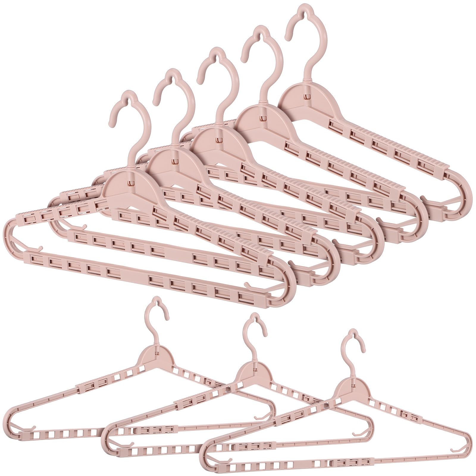 Perchas Retráctiles Ajustables para Ropa de 8 Piezas en Color Rosa, Diseño Multifuncional de PP, Ideales para Armarios y Ahorro de Espacio