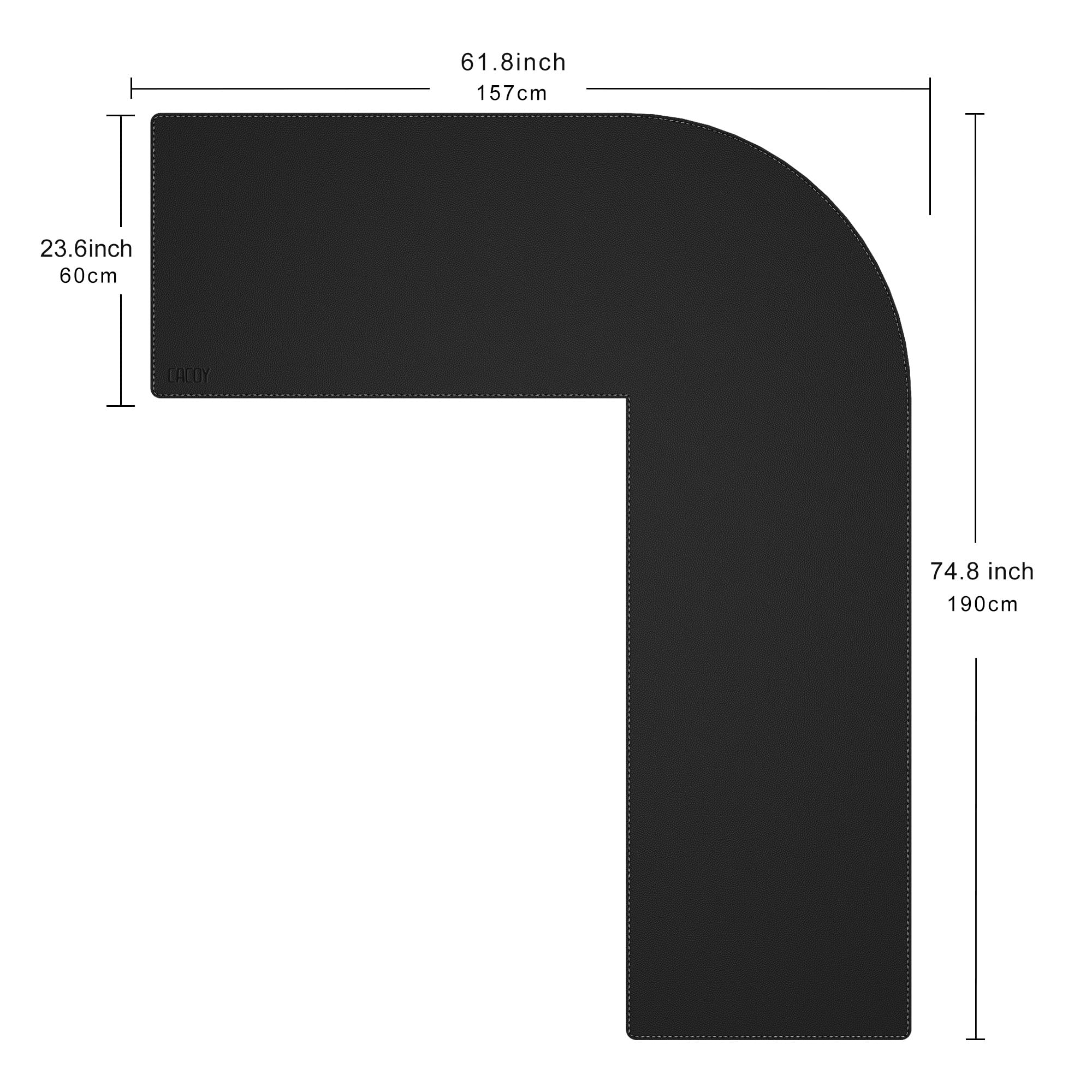 Cacoy Tapis de souris de jeu en forme de L en cuir synthétique noir, taille XXL, 190 cm (L) x 150 cm (L) x 60 cm (l) – Sous-main imperméable en cuir de qualité supérieure pour bureau et maison