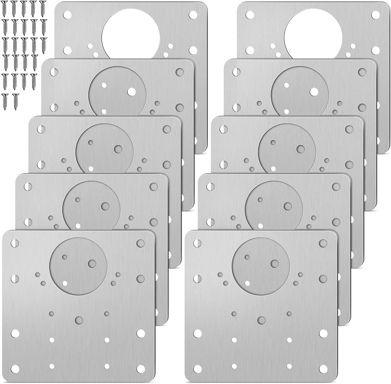 Honeueuen 10 Pack Hinges Repair Plate with Screws, Stainless Steel Hinge Repair Plate Kit