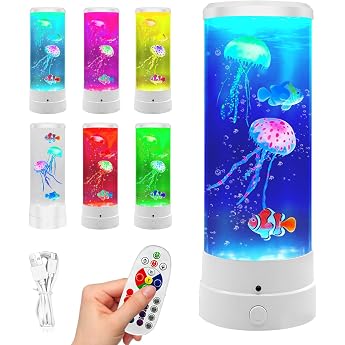 BORDEAG Jellyfish Lamp Jellyfish Lava Lamp Jellyfish Lamp Jellyfish Lamp Lava Lamp with 17 Colours 4 Light Modes Remote Control Fantasy Jellyfish Lava Lamp for Office Home Decoration 10.5 x 29 cm [Energy Class A]