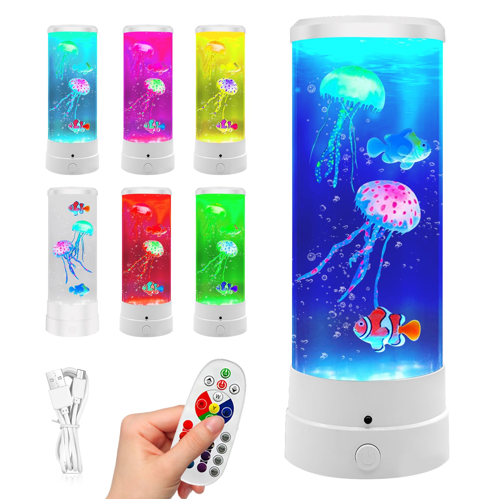 BORDEAG Lampada Meduse, Lampada Lavatrice, Jellyfish Lampada Con 17 Colori E 4 Modalità, Con Telecomando Per Decorazione Ufficio Casa (10,5 X 29 cm)