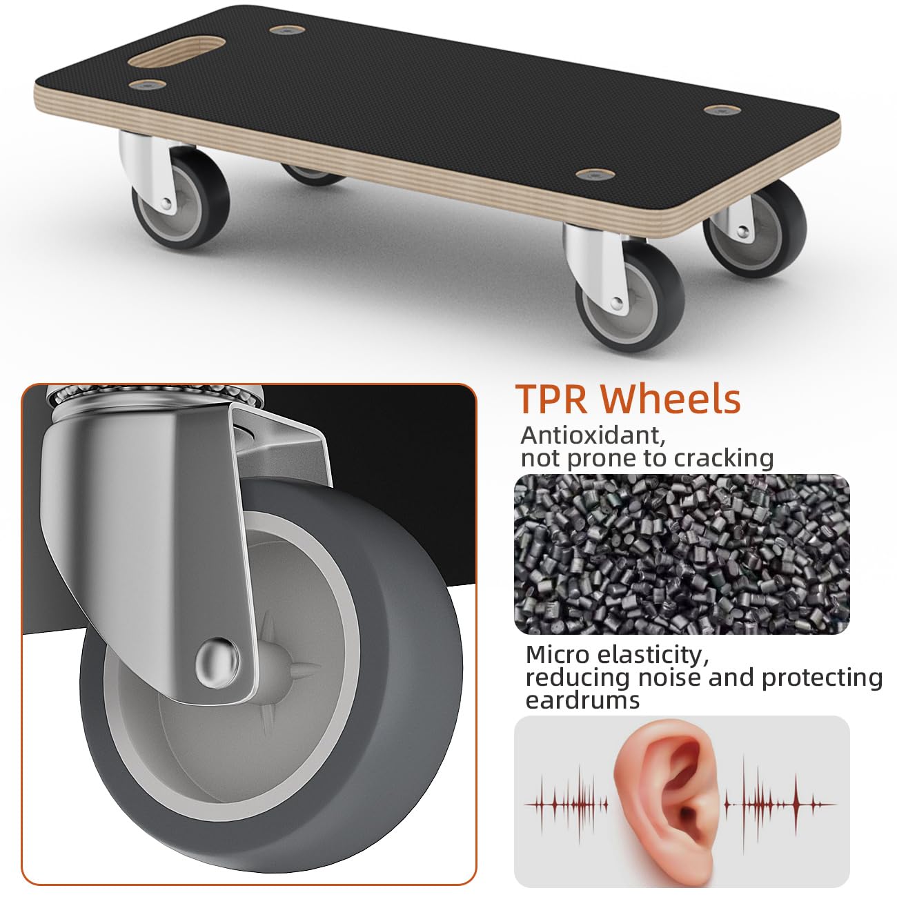 Plataforma de madera con 4 ruedas, resistente, para mover muebles, capacidad de 660 libras (2)