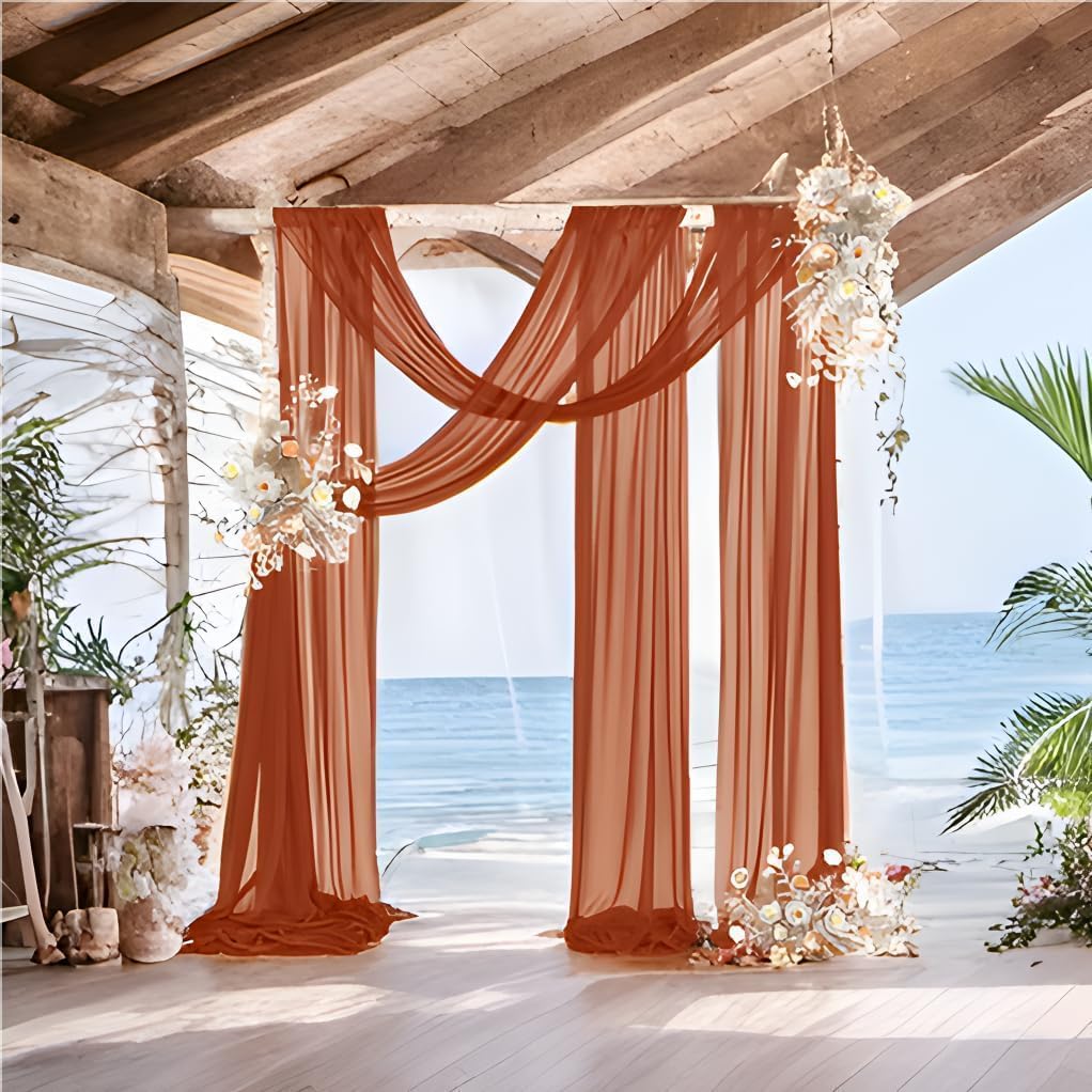 MLMW Lot de 2 panneaux drapés 73,7 cm x 6,1 m, orange brûlé , terre cuite , rideaux extérieurs pour cérémonie de Thanksgiving