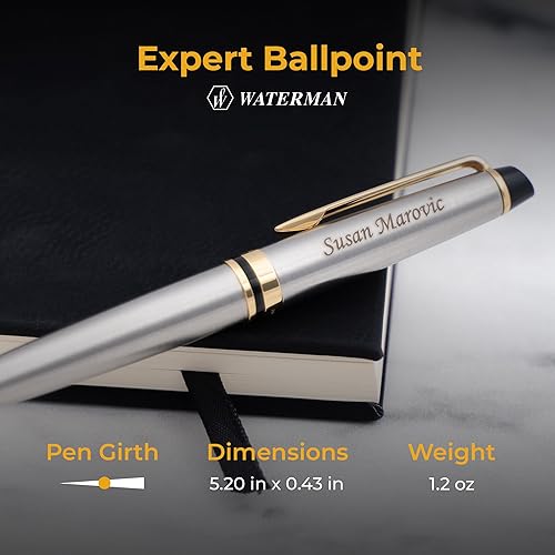 Miniatura 5 de Bolígrafo WATERMAN Expert grabado en acabado inoxidable cepillado con borde dorado. Regalo de lujo personalizado para graduación o hito profesional.