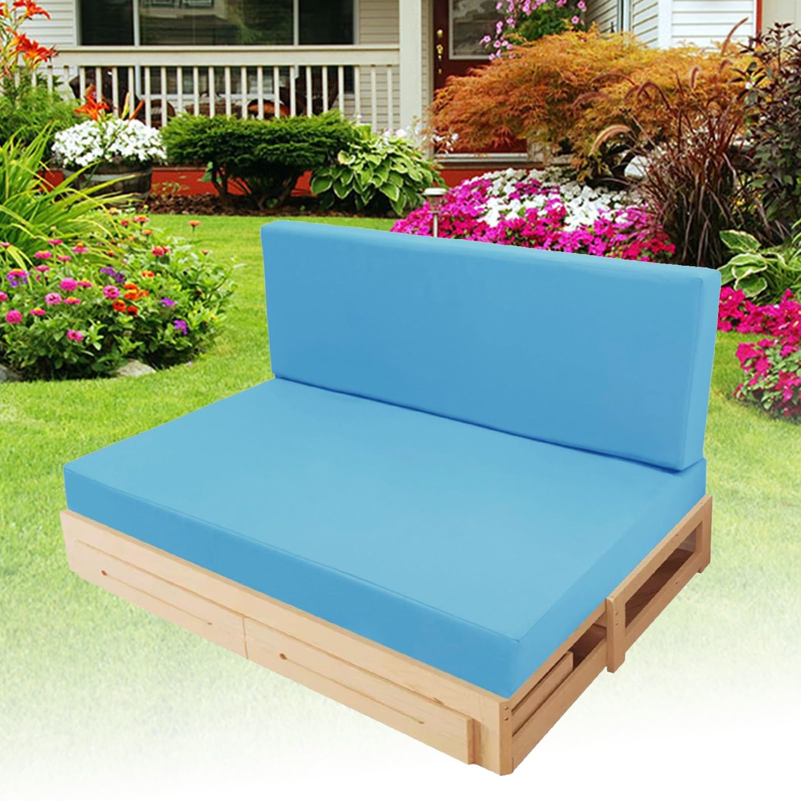 2-Sitzer-Palettenkissen für Den Außenbereich, 120 X 80 X 12 cm, Strapazierfähiges Polyestergewebe, Schaumstofffüllung, Bequeme Sitz- und Rückenkissen für Terrasse, Deck und Garten