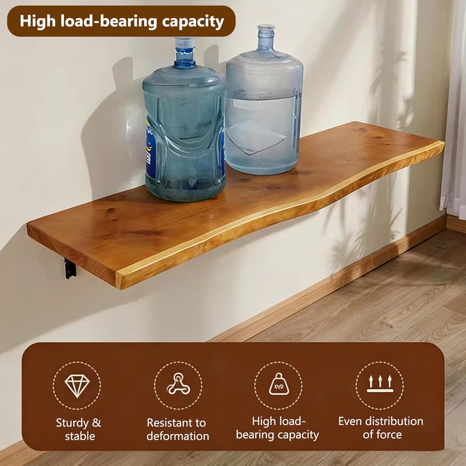 Rustic Wall-Mounted Folding Table Floating Desk,Laundry Folding Table,Solid Wood Live Edge Bar Table,Dorm Foldable Table Workbench for Home Kitchen Office(39.3" W x 18.2" D, Wood)