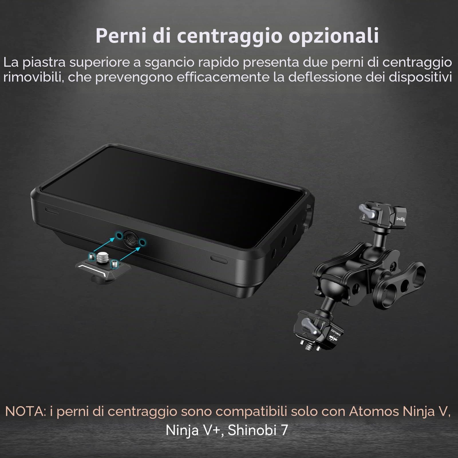 SMALLRIG Braccio Magico HawkLock Drop-in con Doppia Testa a Sfera a Sgancio Rapido (Vite 1/4"-20) Supporto Monitor per Monitor da Campo, Luci, Registratori Audio - 3515C