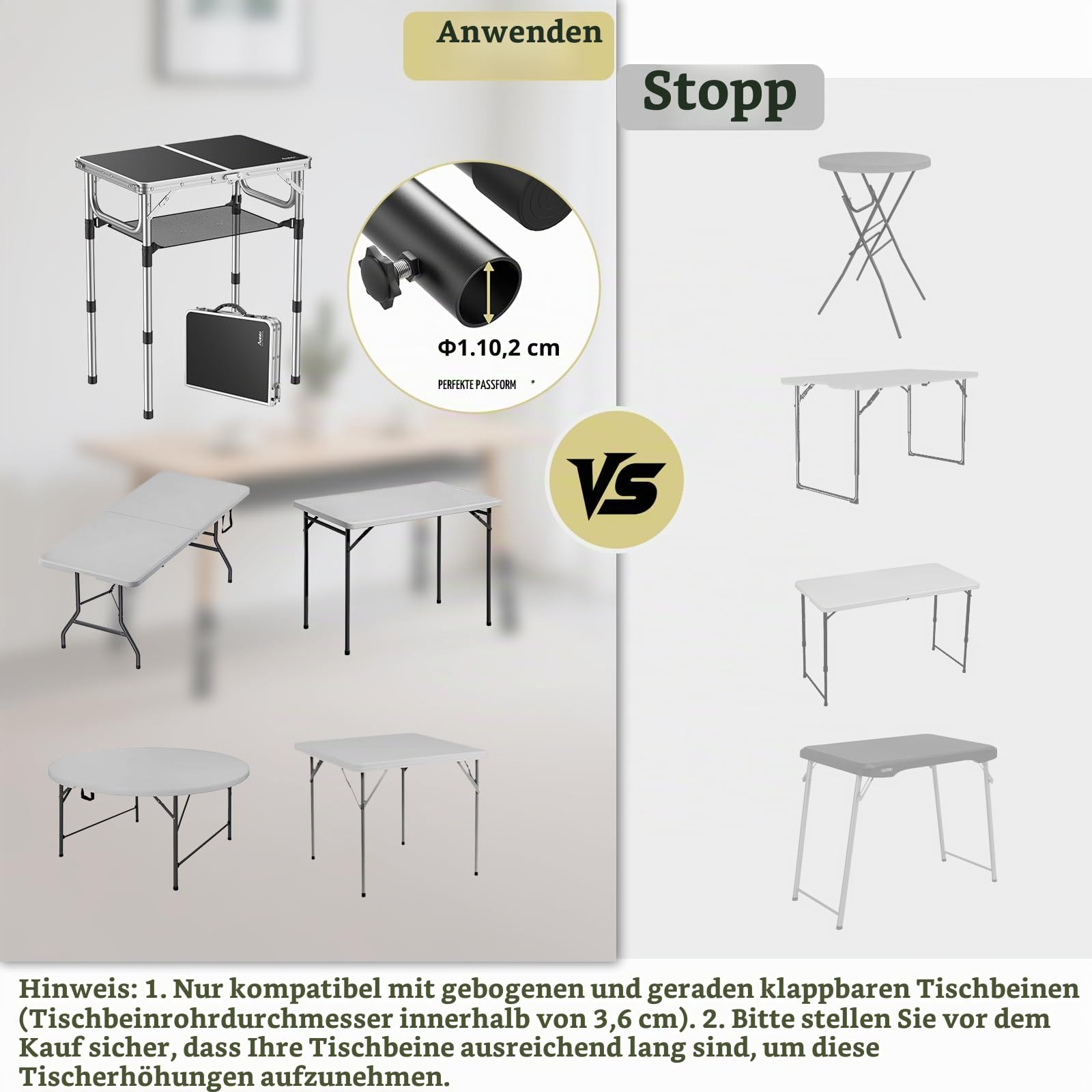 Anbte 4pcs Klappbare Tischbeinverlängerung mit 4 Höhenverstellbar, Schwarz