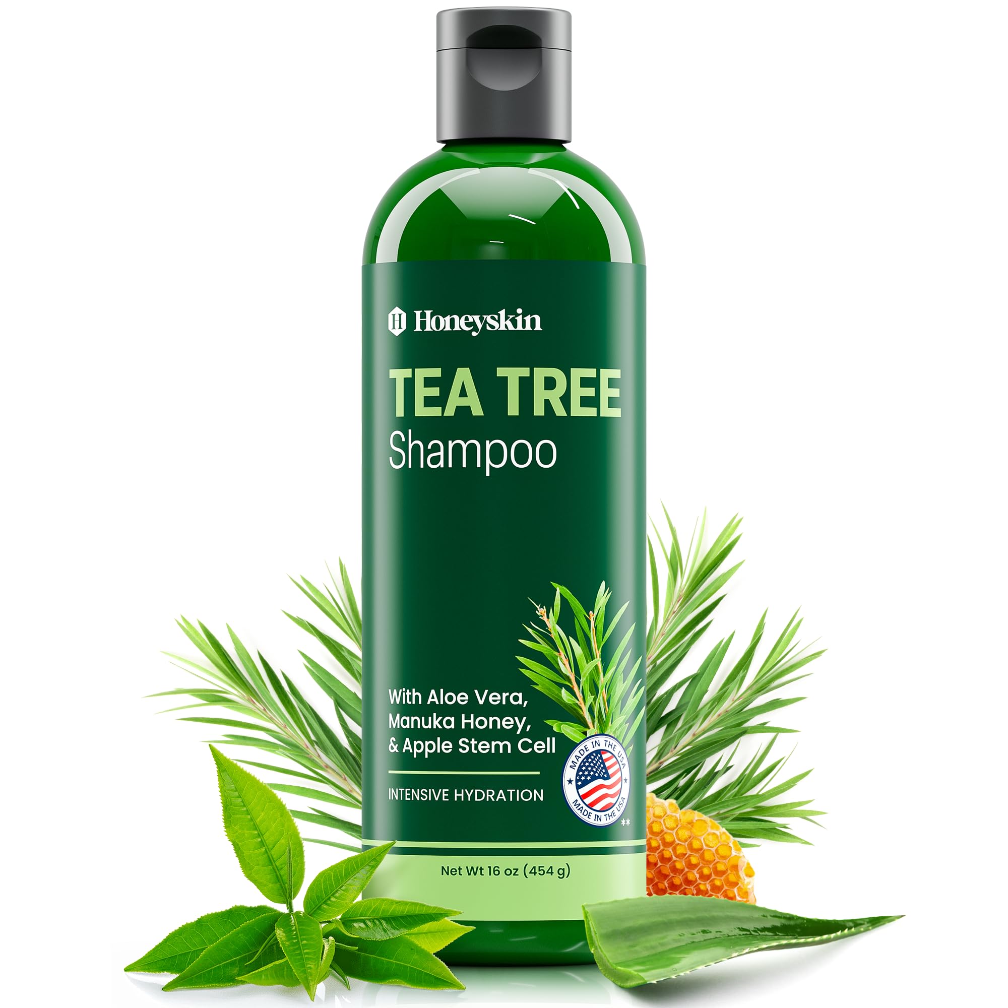 Organic Tea Tree & Mint Shampoo - Hydrating for Damaged, Itchy, Flaky Hair and Dandruff - Sulfate-Free