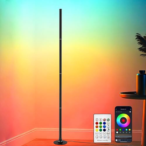 Aogled Lámpara de Pie LED RGB, Regulable con Mando y App, 16M Colores y Sincronización Musical, 160cm, Angular Desmontable