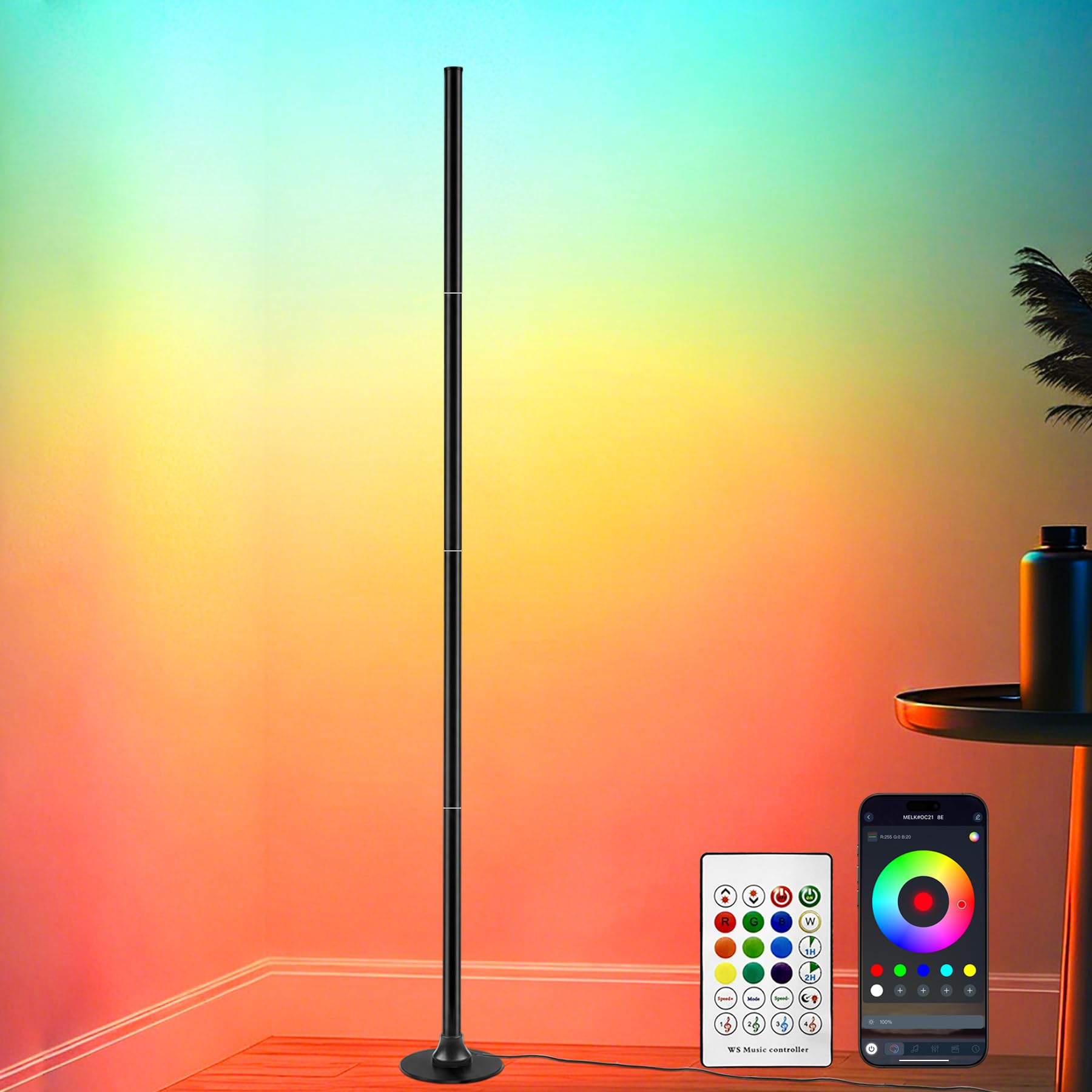 Aogled RGB Stehlampe Dimmbar mit App & Fernbedienung | 16 Millionen Farben, Musik Sync, Abnehmbare Ecklampe, DIY Stimmungslicht
