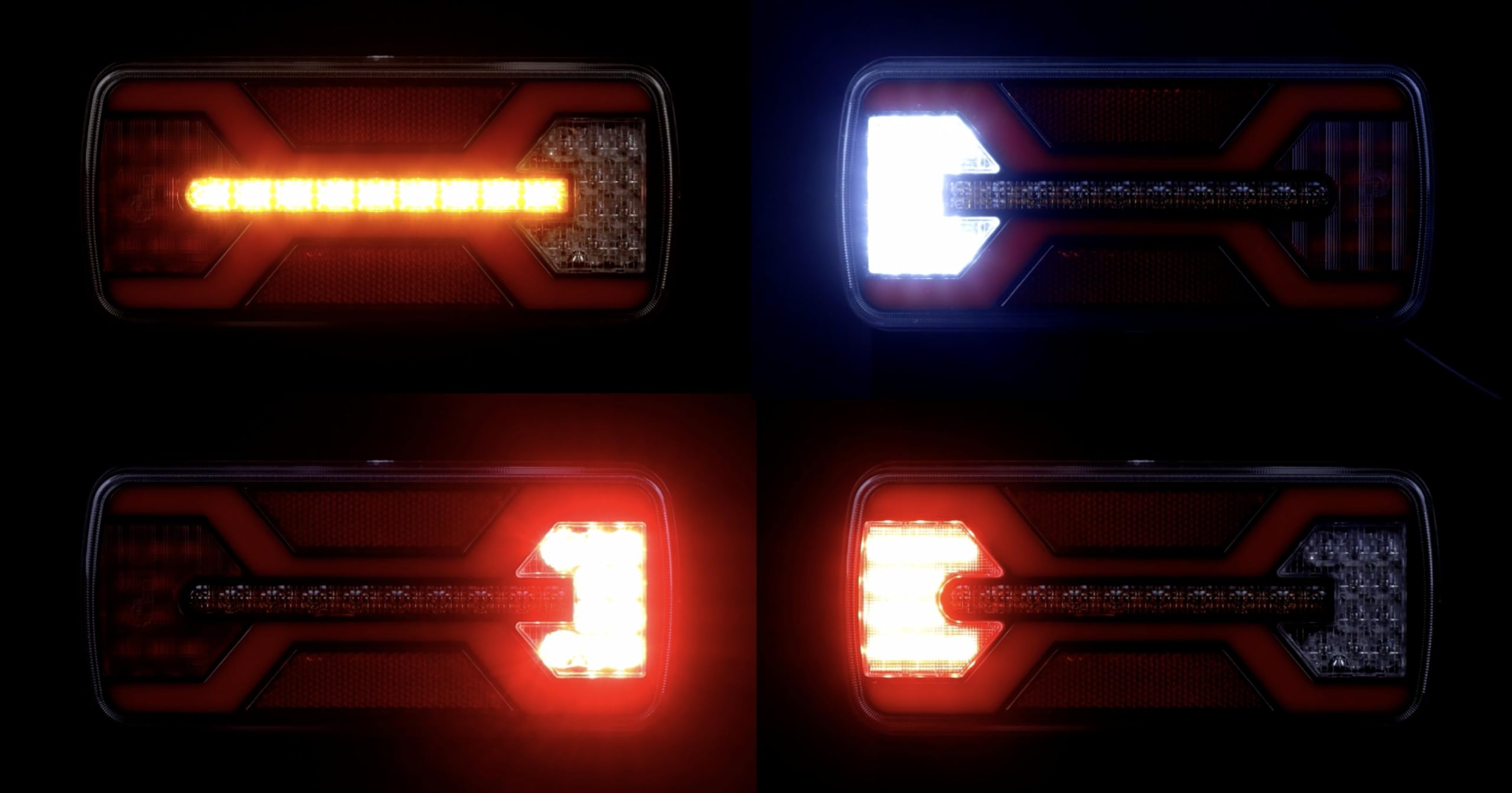 2x Neon-LED Rückleuchte 5/6 Funktionen 12V 24V LKW Anhänger Wohnwagen IP67 E9 – Kabel oder Bajonett mit Smart Load (3. 6 Funktionen – Kabel ca. 240 mm)