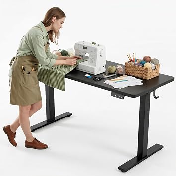 TIQLAB Electric Adjustable Sewing Table, 63"x24" Workbench Adjustable Height, Ergonomic Worktable for Garage, Craft Desk, Spacious Desk for Sewing and Crafts, 2 Piece Board, Black