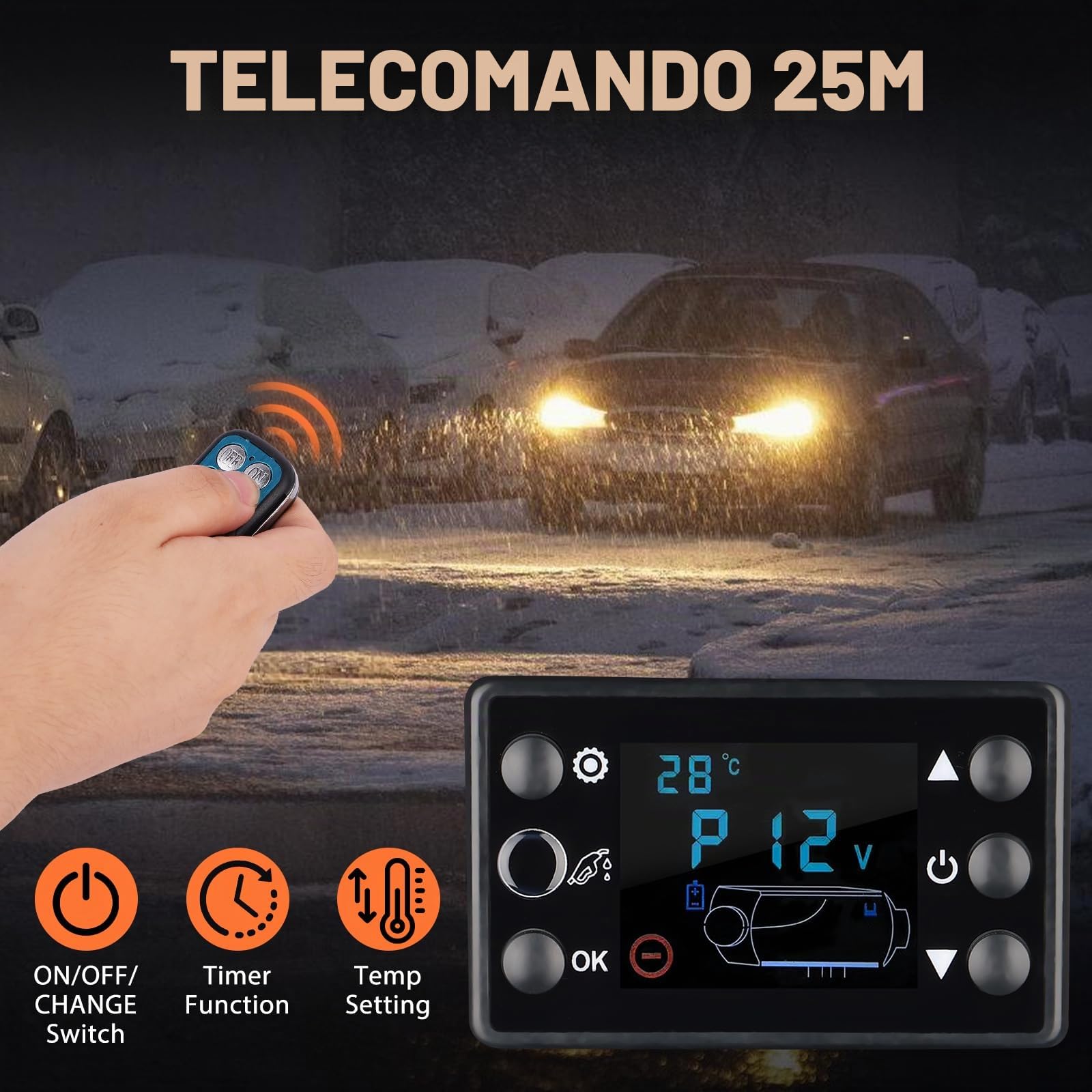 Riscaldatore ad‘aria diesel da 5 kW, riscaldatore d'aria diesel tutto in uno da 12 V con display LCD e telecomando,controllo termostatico intelligente,adatto per furgoni, camper, interni