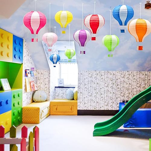 Miniatura 10 de Juego de linternas de papel colgantes de arco iris con globo aerostático, decoración de fiesta, Navidad, boda, cumpleaños, fiesta, regalo, 12