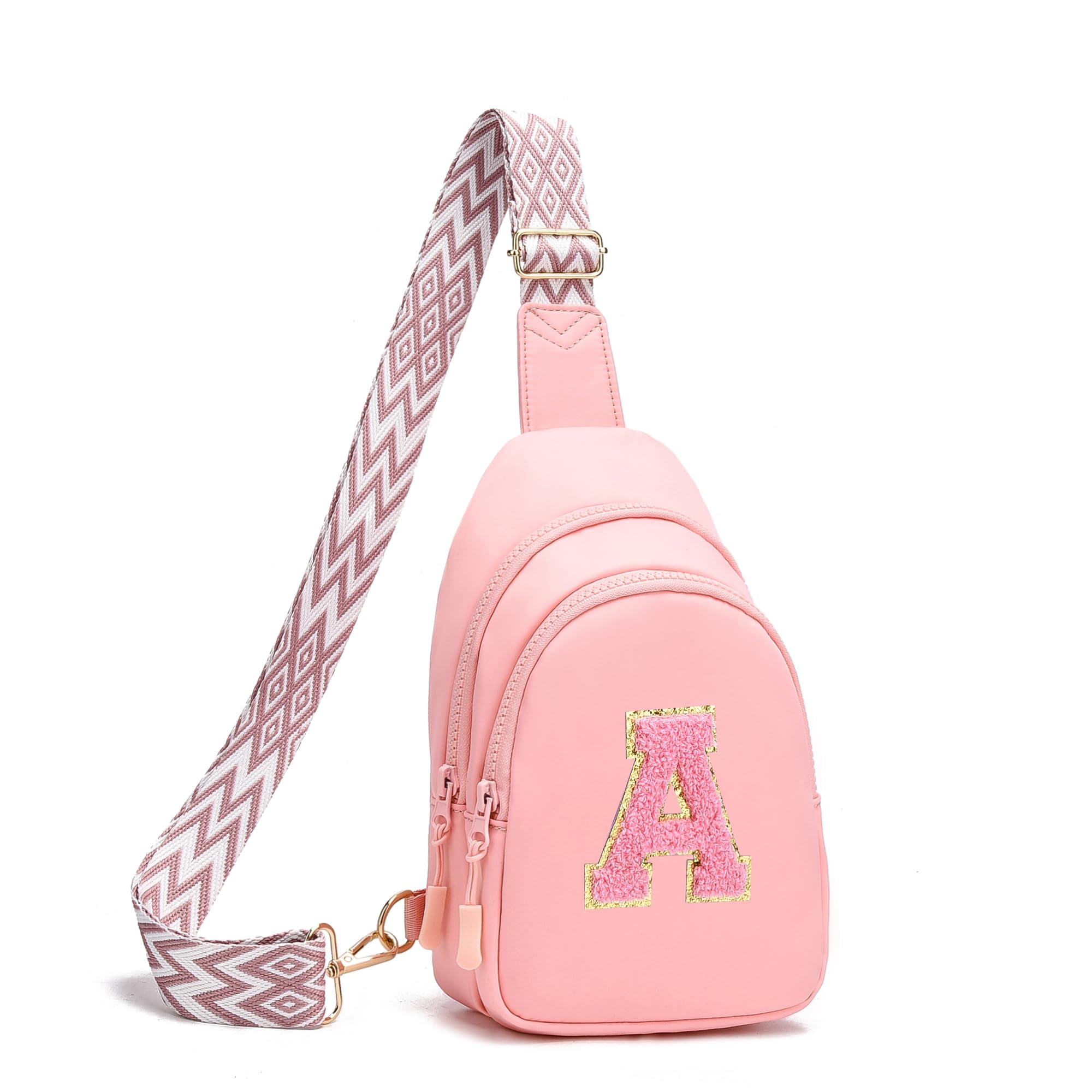 I IHAYNER Girls Sling Bag Fanny Pack Crossbody Bags with Initial Letter for Teen Girls Gift Trendy Stuff Chest Bag for Travel (Pink-A）