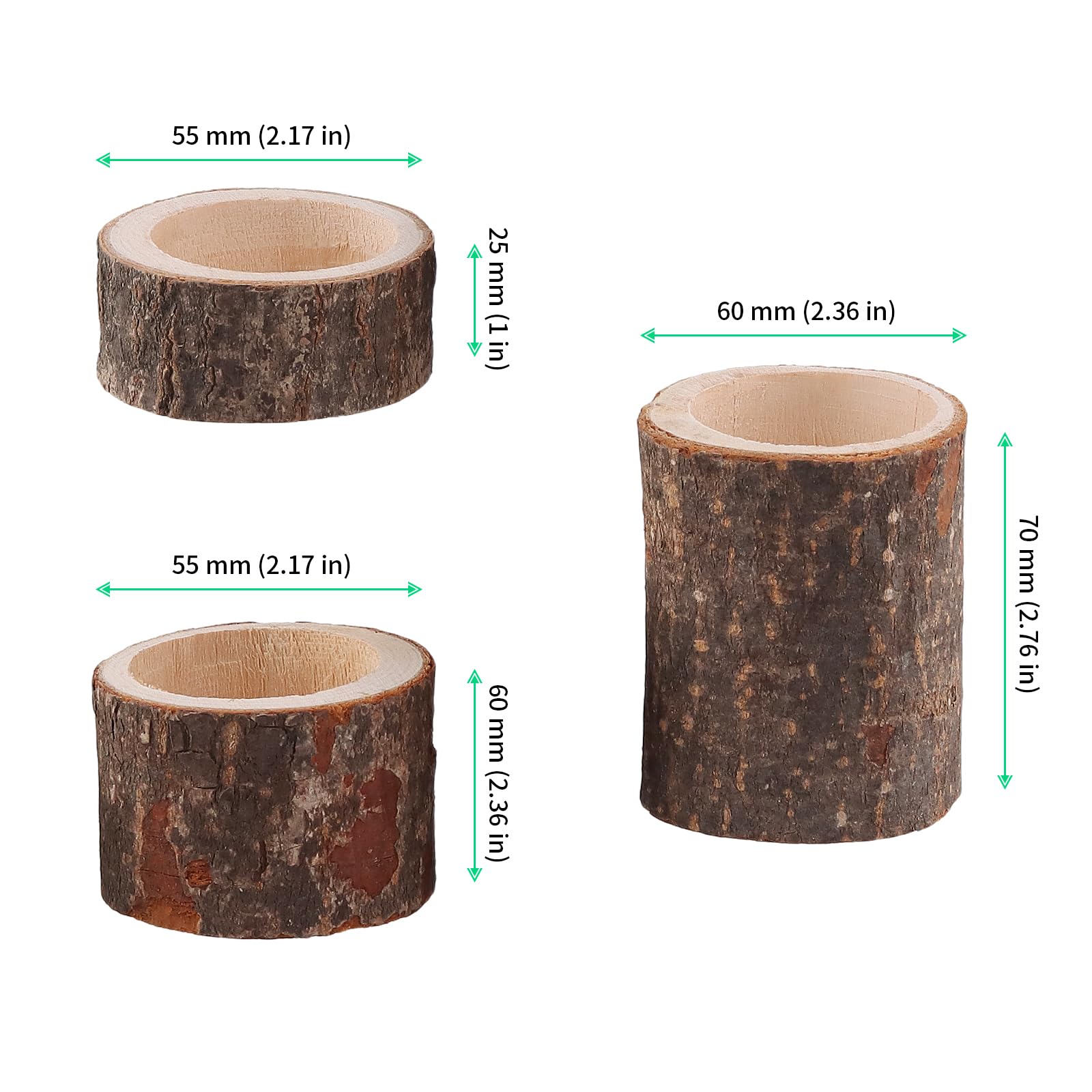 FUNSUEI Lot de 24 photophores en bois, 3 tailles, bougeoirs votifs en bois, bougeoirs rustiques pour salle à manger, décoration de salle de fête