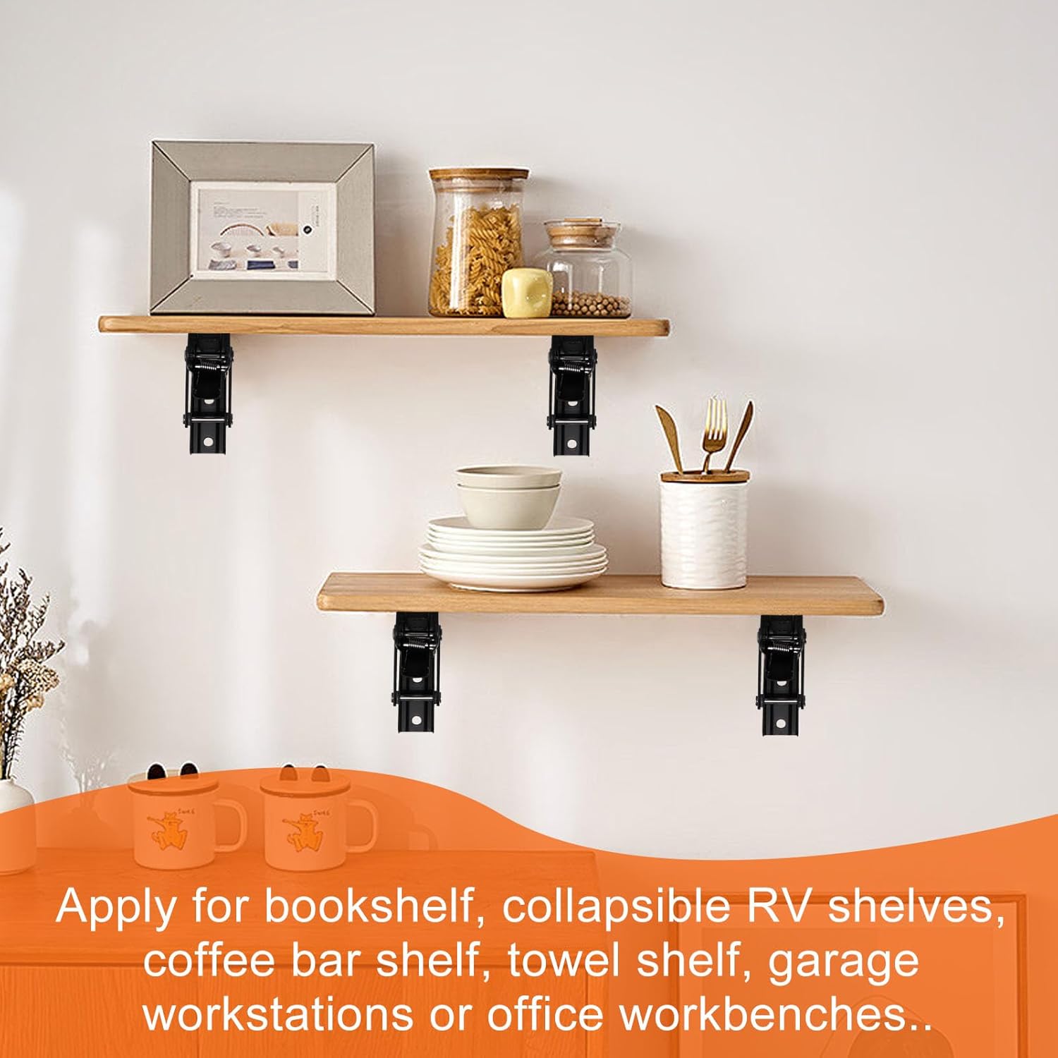 2Pcs Folding Shelf Brackets Heavy Duty Collapsible Triangle Shelf Bracket Stainless Steel Wall Mounted Brackets for Bench Table(6 Inch)