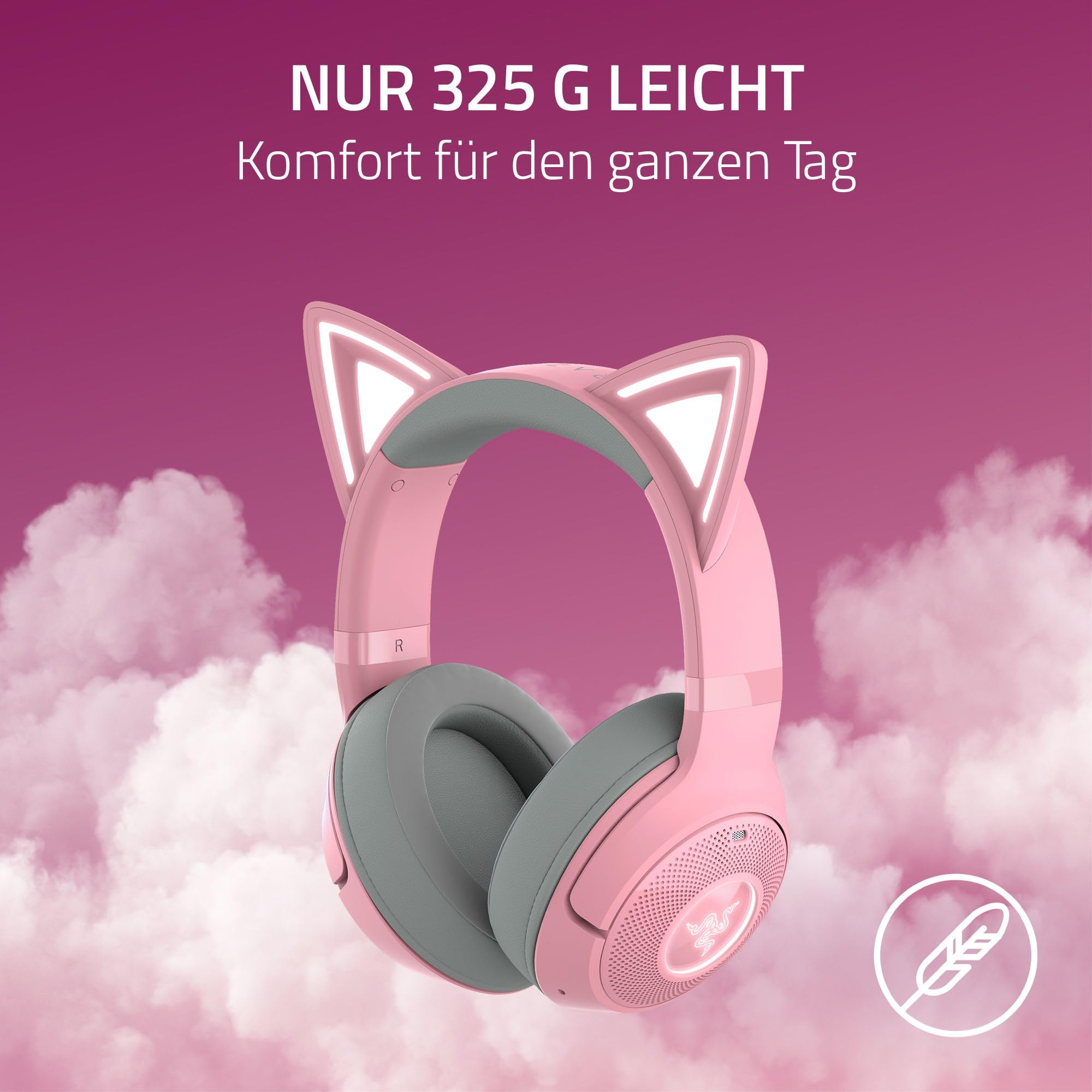 Razer Kraken Kitty V2 BT - Drahtloses Bluetooth RGB Gaming-Headset mit leuchtenden Katzenohren (Bluetooth 5.2 mit Gaming-Modus, TriForce 40mm Treiber) Quartz