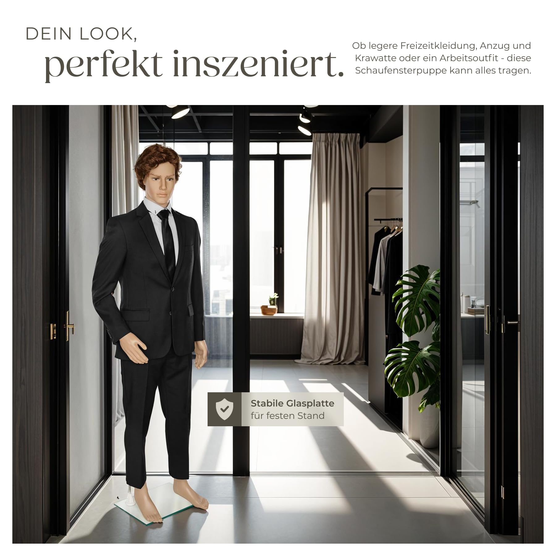 tectake® Schaufensterpuppe, drehbare und bewegliche Puppe lebensgroß, Figuren mit Kopf, Mannequin, Schneiderpuppe, Kleiderpuppe, Aufstellungsfiguren - Herren
