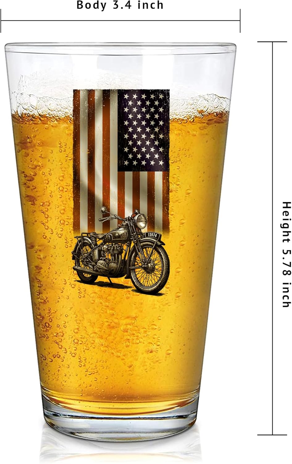 Panvola Motorcycle American Flag Beer Glass Motorcycle Gifts For Dad Husband Brother Boyfriend Rider Biker Motorcyclist US Flag Patriotic Pint Glasses Clear Drinking Glass 16 oz - Image 2