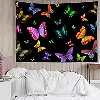 Vista 3 de LB Tapiz de mariposa Trippy para colgar en la pared, manta de tapiz estético psicodélico negro, decoración de pared de insectos de polilla colorida