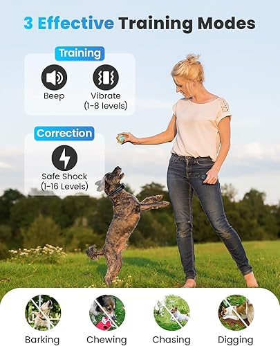 Miniatura 3 de Collar de choque para perro, 3 modos, collar eléctrico de entrenamiento para perros con control remoto impermeable, collar electrónico recargable